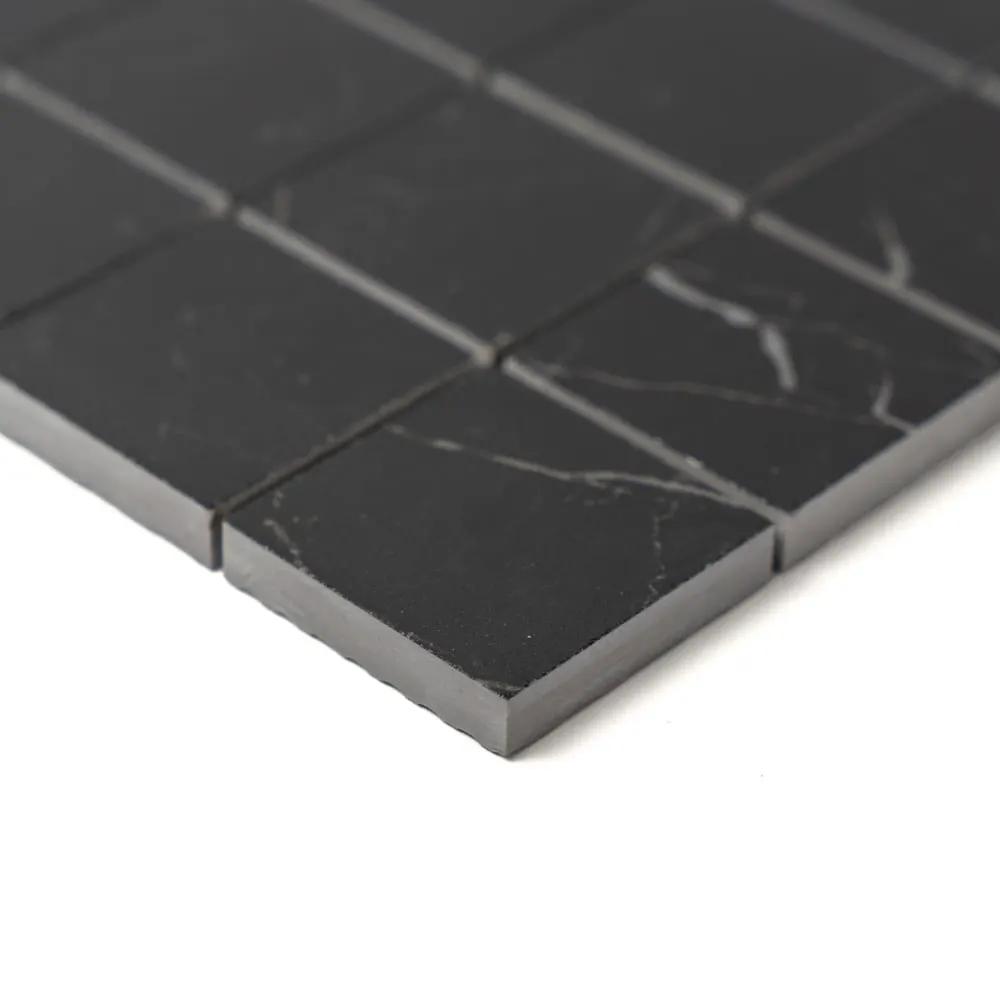 Marquina Nero Lux Glossy Straight Joint 2x2 Porcelain Mosaics 12x12 by Stonetiledepot