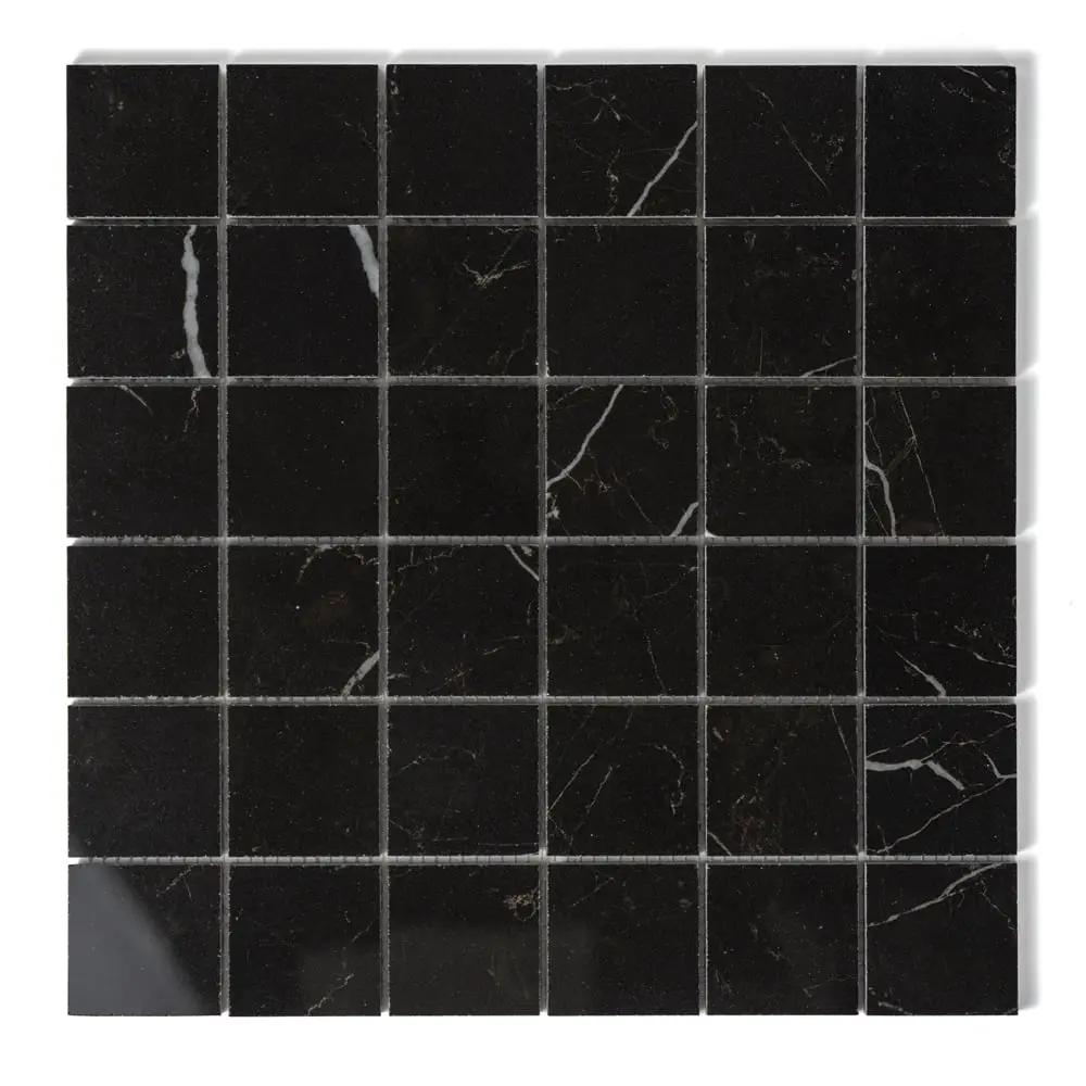 Marquina Nero Lux Glossy Straight Joint 2x2 Porcelain Mosaics 12x12 by Stonetiledepot
