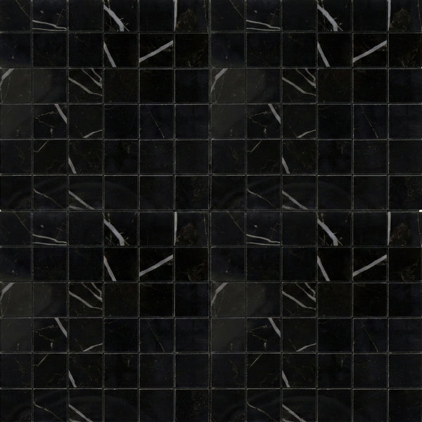 Marquina Nero Polished 2x2 Porcelain Mosaics 12x12