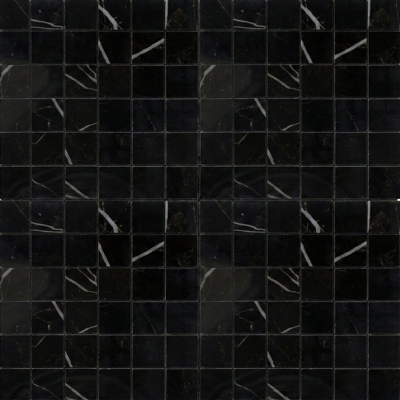 Marquina Nero Polished 2x2 Porcelain Mosaics 12x12 Porcelain Polished 12x12 Mosaics