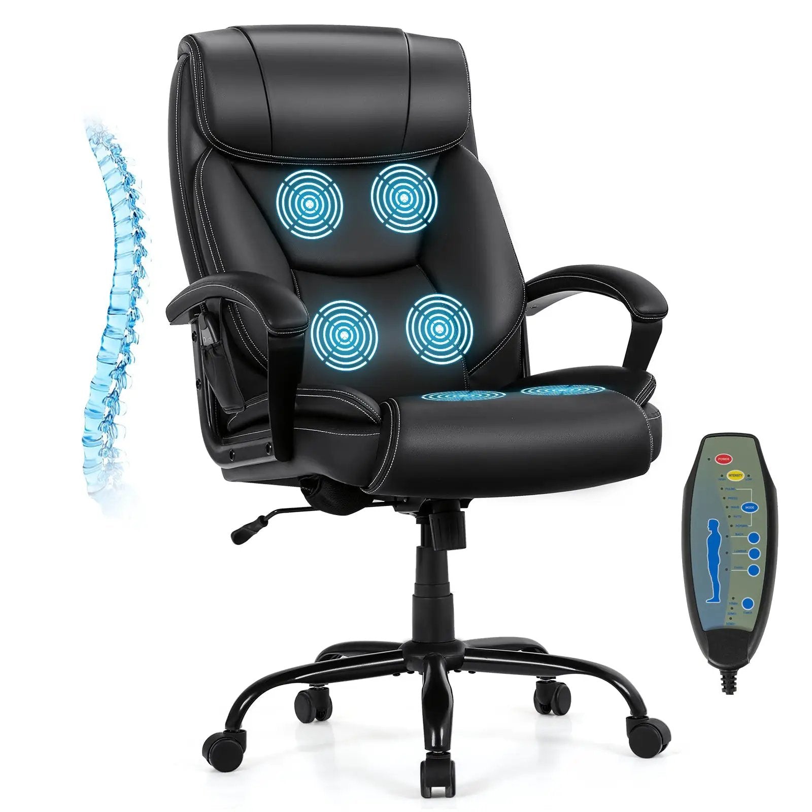 Massage Executive Office Chair with 6 Vibrating Points-Black by DirectDeals