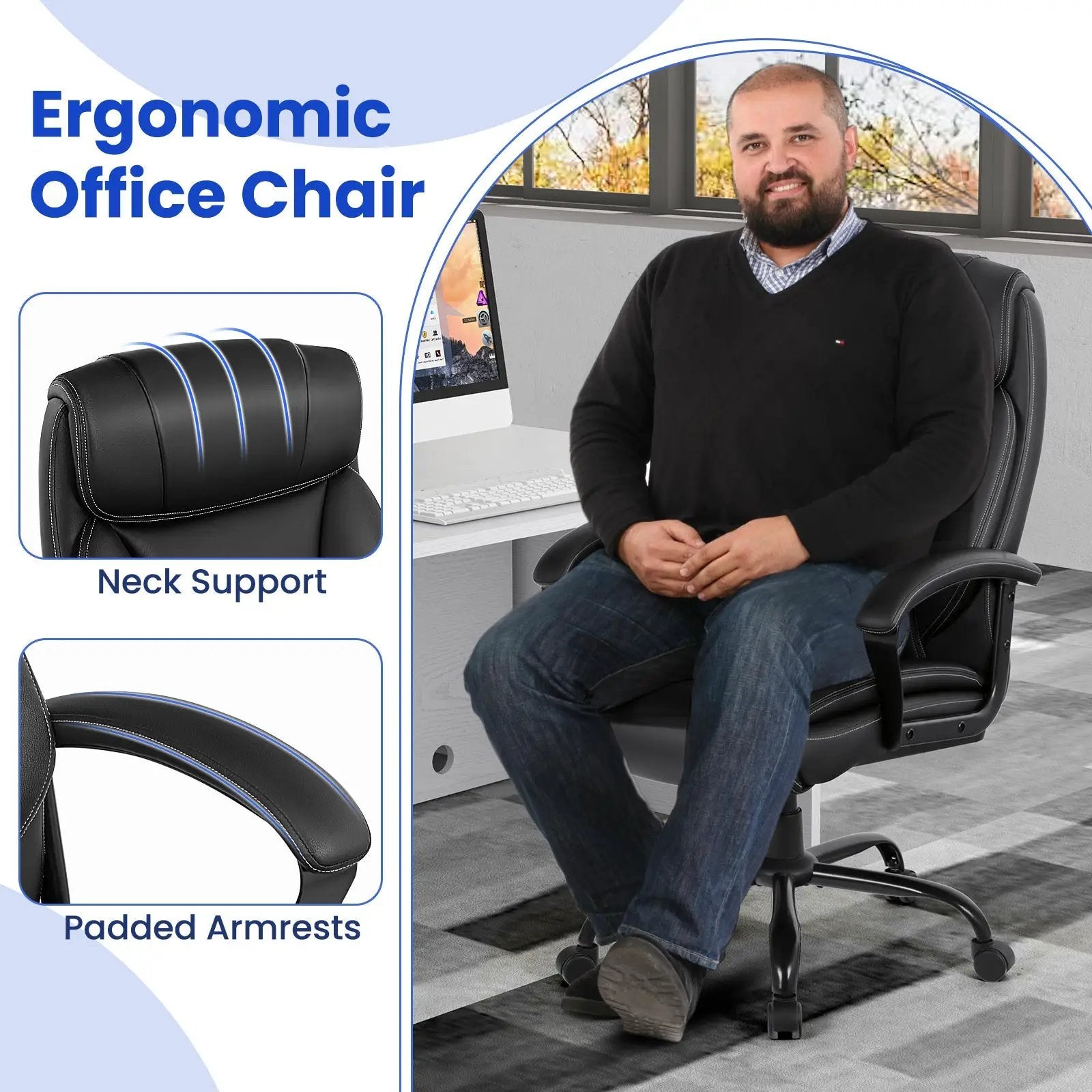 Massage Executive Office Chair with 6 Vibrating Points-Black by DirectDeals