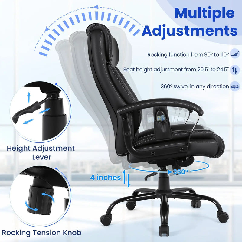 Massage Executive Office Chair with 6 Vibrating Points-Black by DirectDeals