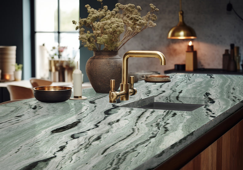 Matcha Green Polished Marble Slab Random room scene