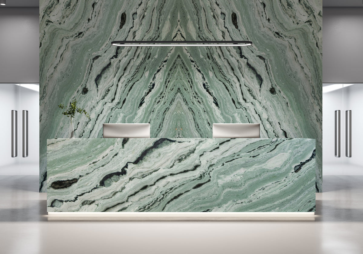 Matcha Green Polished Marble Slab Random room scene 2
