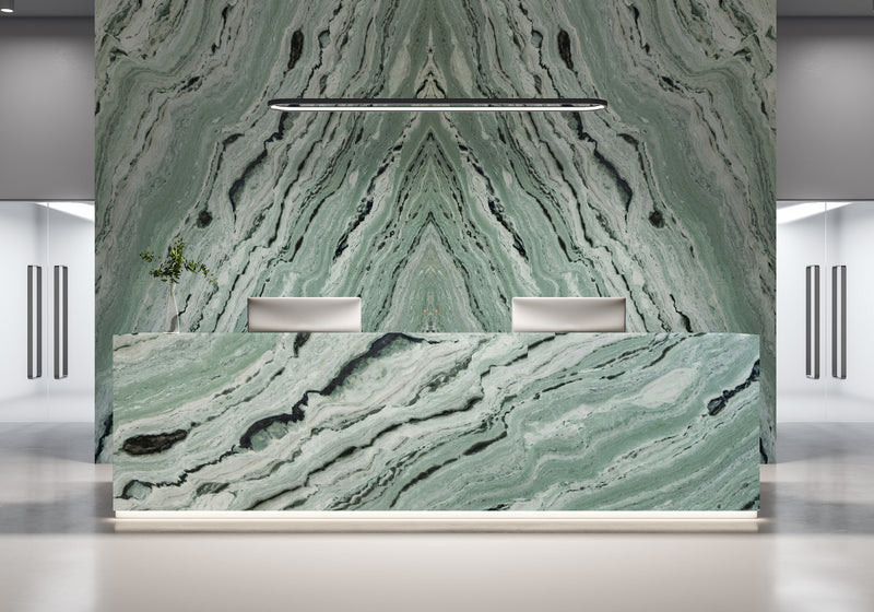 Matcha Green Polished Marble Slab Random room scene 2