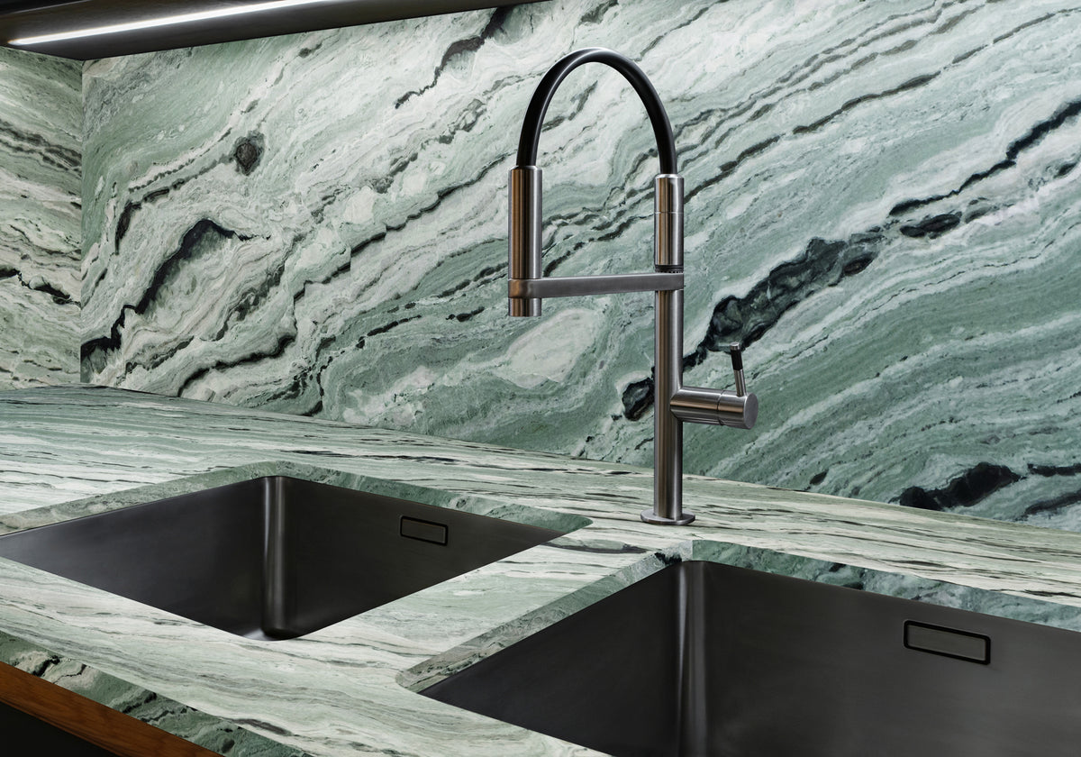 Matcha Green Polished Marble Slab Random room scene 3
