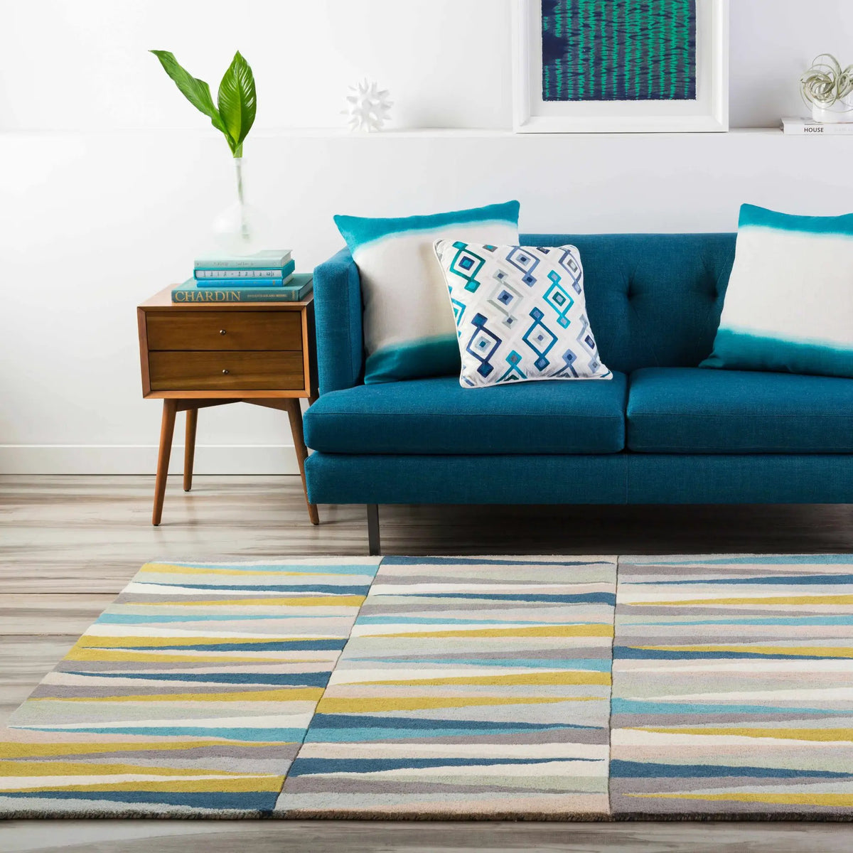 Mathiston Geometric Triangles Wool Rug, installed in a room