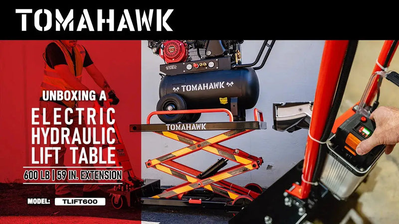 Electric Hydraulic Lift Table – 600 lb, 59 in. Extension Portable Powered Scissor Lift Cart for Warehouses, Shops & Material Handling by Tomahawk Power