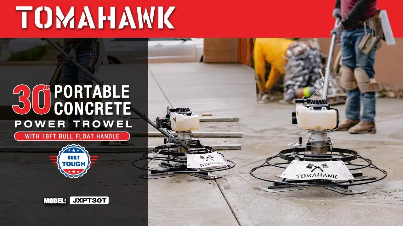 30" Portable Concrete Power Trowel with 18ft Bull Float Handle 37cc Engine by Tomahawk Power