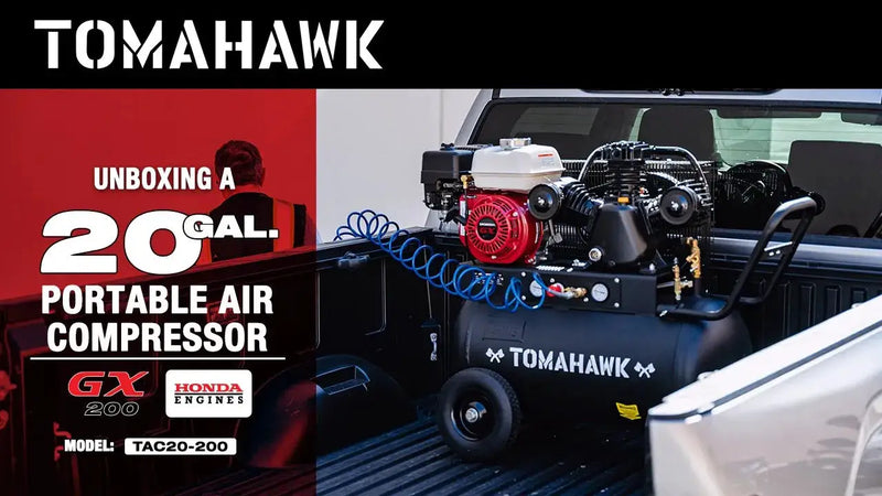 20 Gallon Portable Air Compressor 6.5HP Honda GX200 Engine Horizontal Tank 13.5 CFM @ 90 PSI Gas-Powered by Tomahawk Power