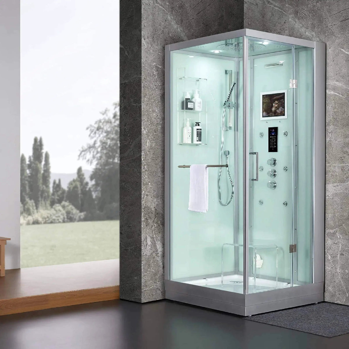 Maya Bath Platinum Arrezo Steam Shower With Rainfall Ceiling Shower (SAK75924) by SAKSBY WHOLESALE