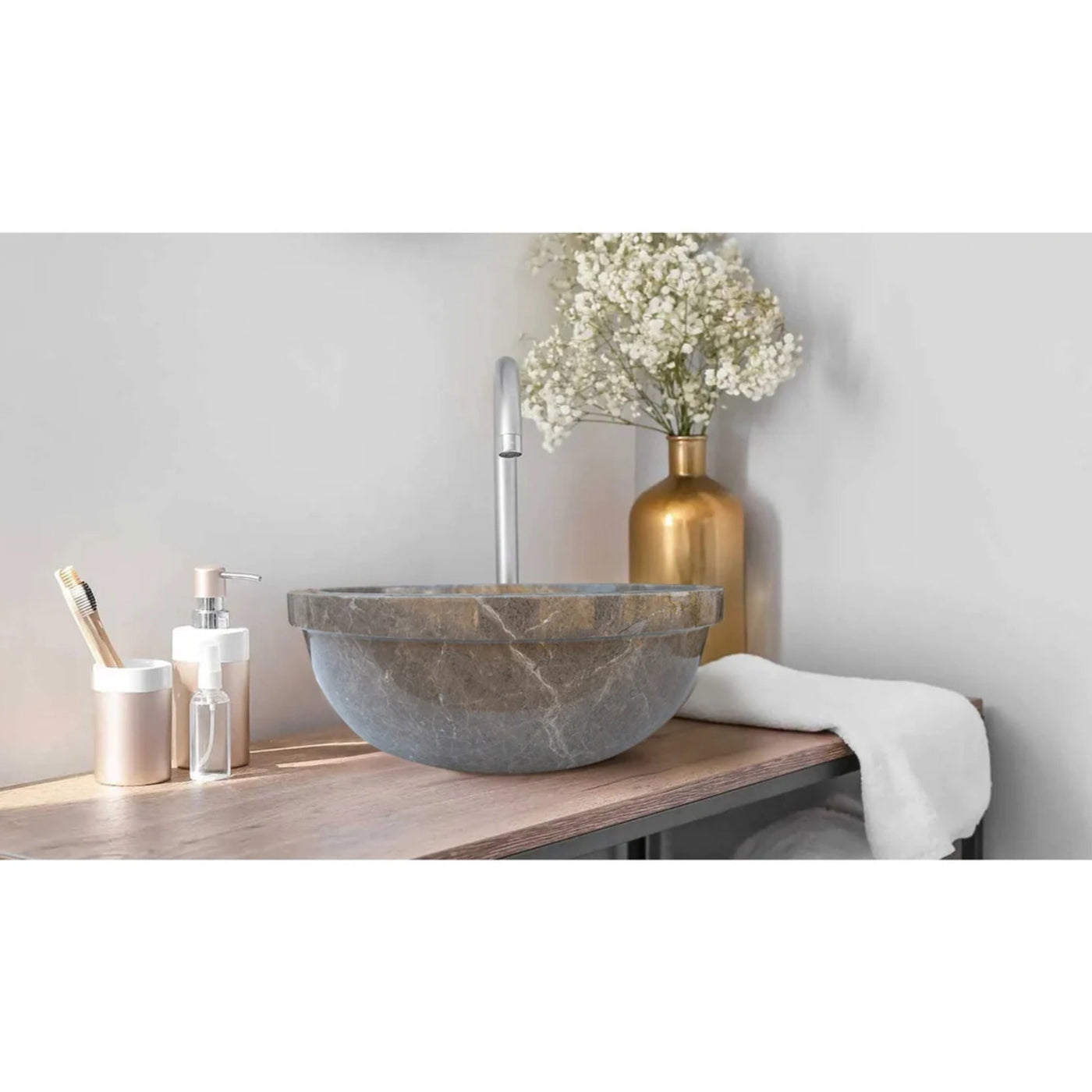 Maya Grey Natural Marble Drop-in Vessel Sink Polished 16 inch by GobekDesign