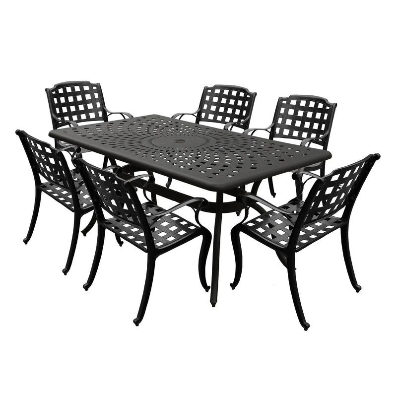 Outdoor Aluminum 7pc Black Rectangular Patio Dining Set and Six Chairs by Sharicks