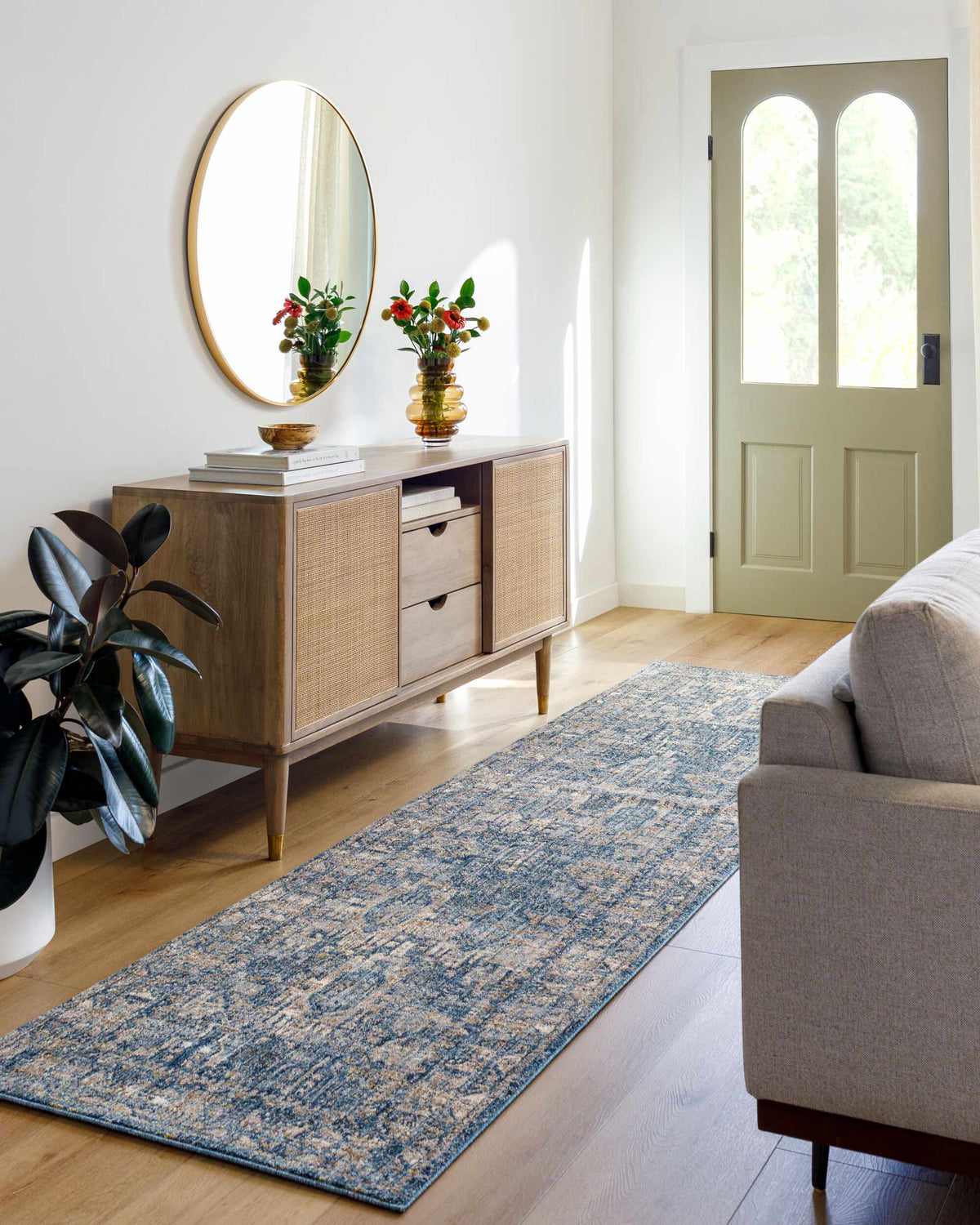 Mirabel Denim Blue Traditional Rug, installed in a room