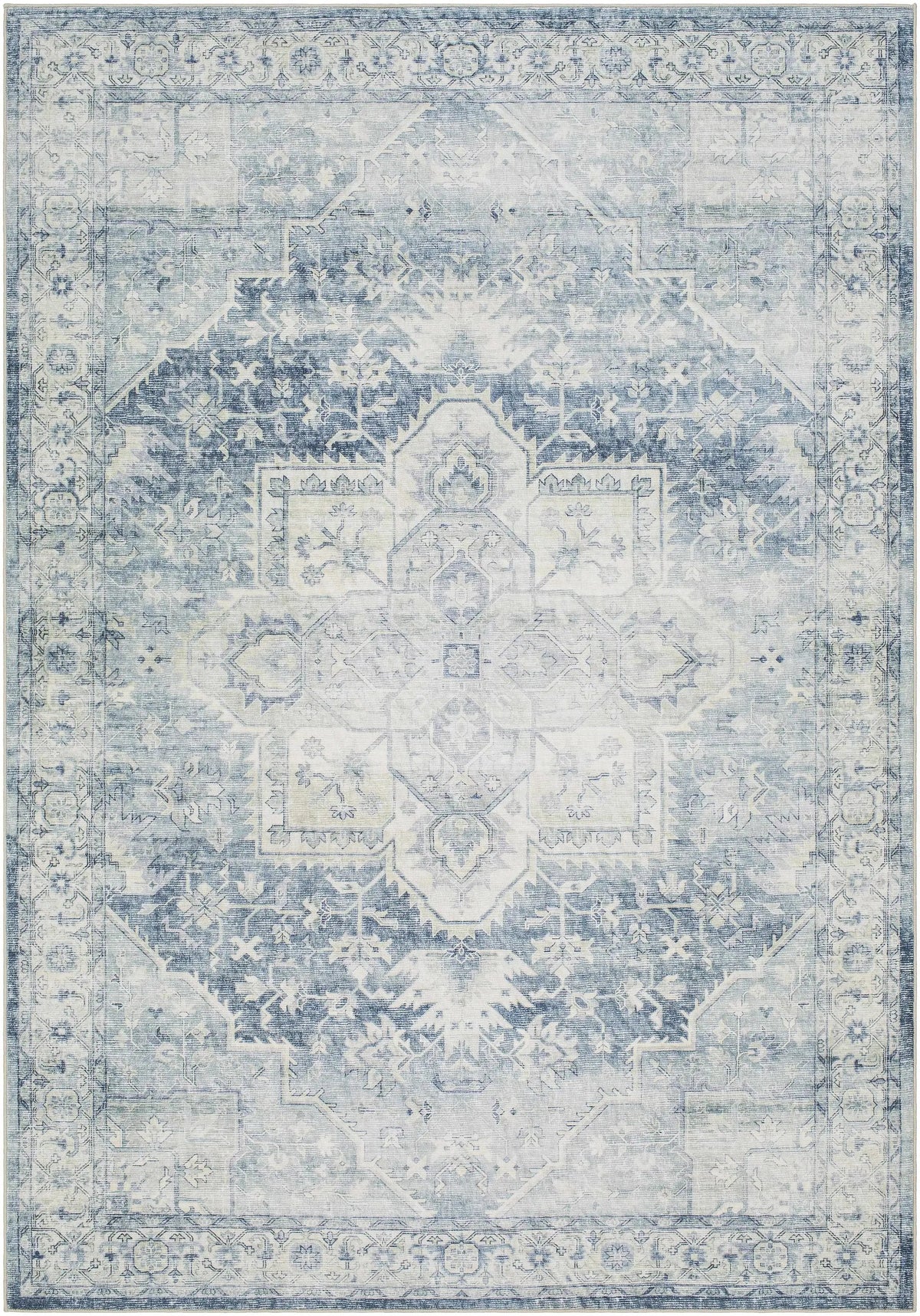 Mauro Navy Medallion Washable Area Rug - Clearance