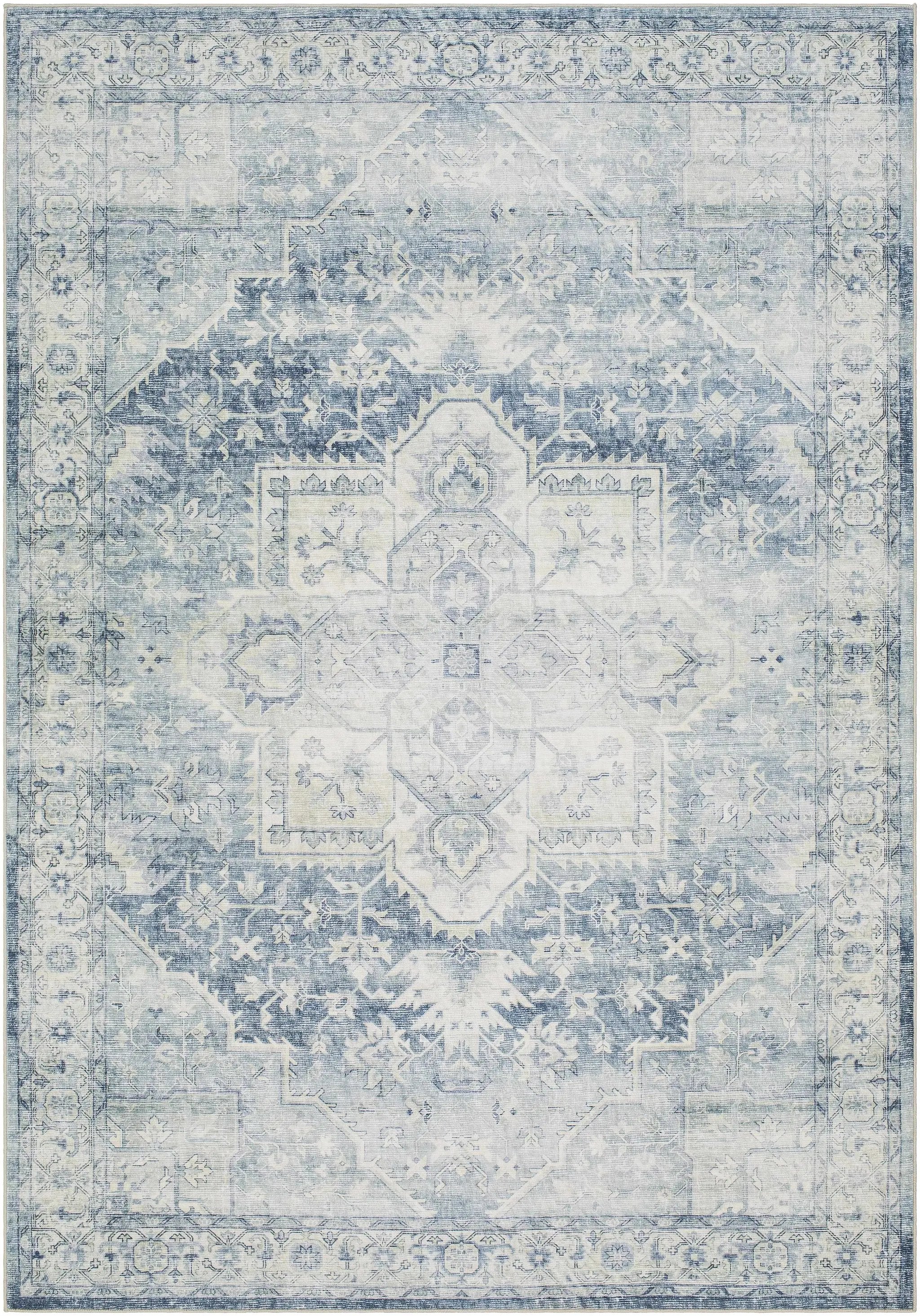 Mauro Navy Medallion Washable Area Rug - Clearance by Boutique Rugs