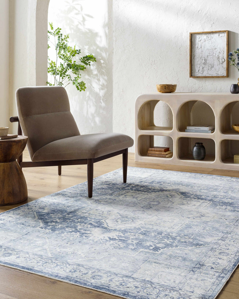 Mauro Navy Medallion Washable Area Rug - Clearance by Boutique Rugs