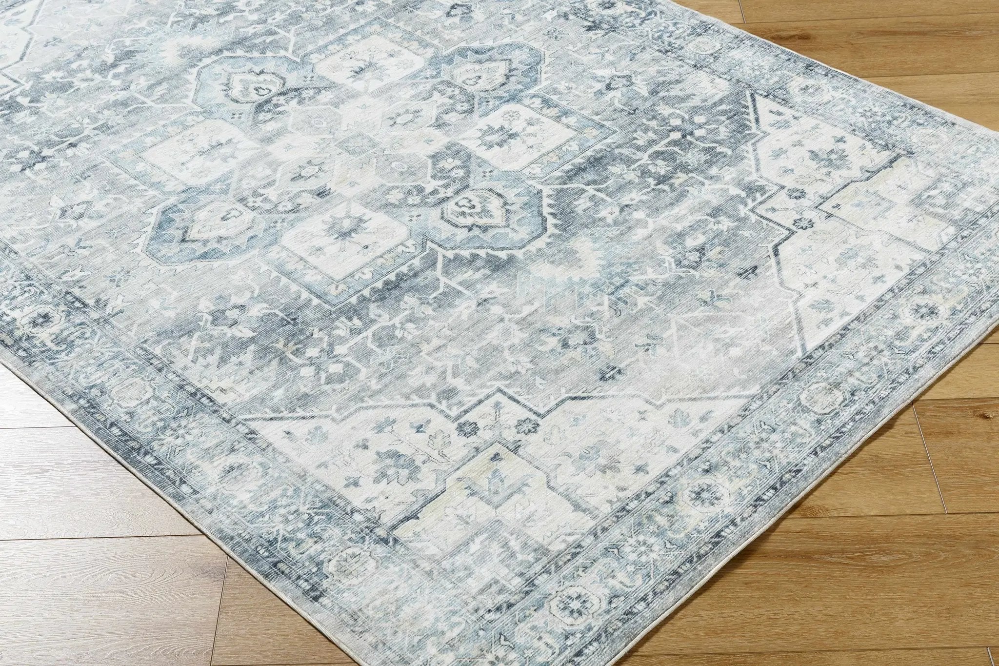 Mauro Blue Medallion Washable Area Rug - Clearance by Boutique Rugs