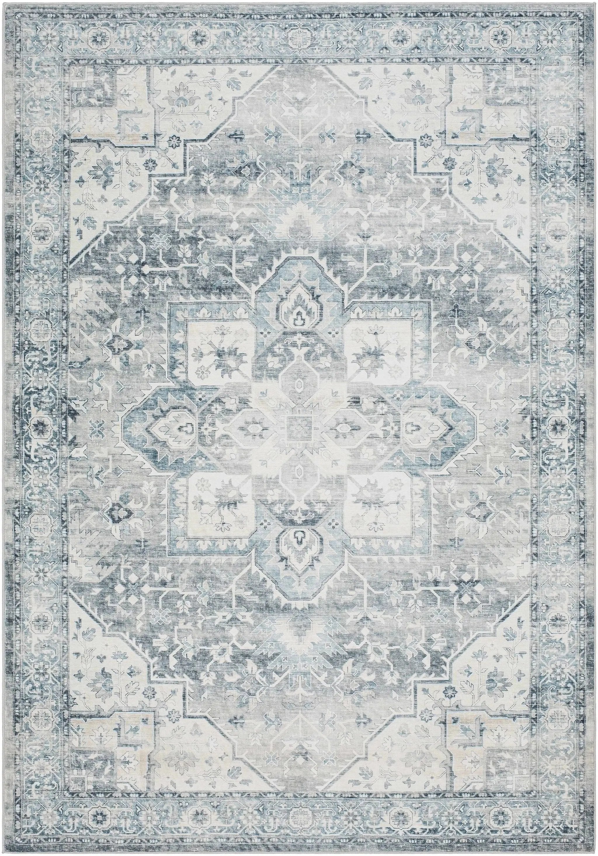 Mauro Blue Medallion Washable Area Rug - Clearance by Boutique Rugs