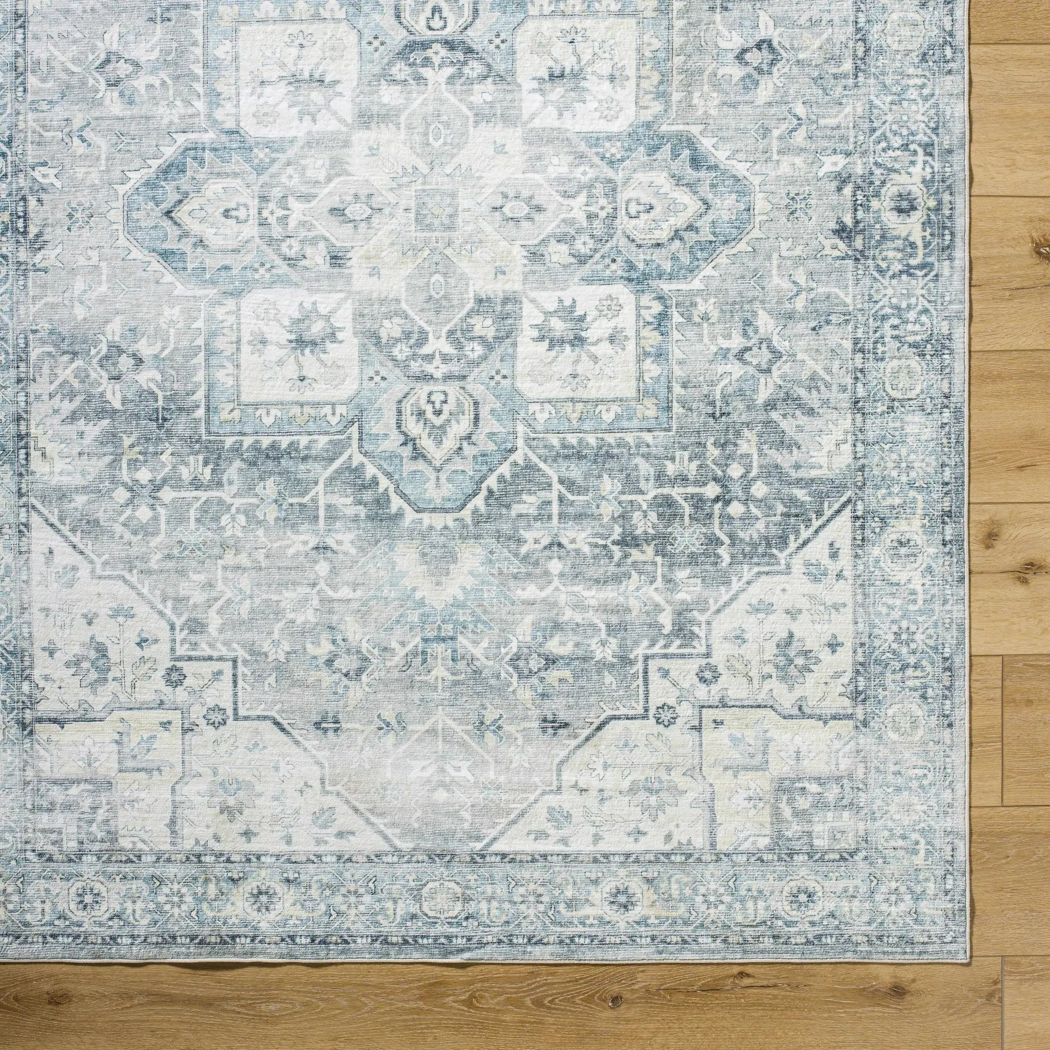 Mauro Blue Medallion Washable Area Rug - Clearance by Boutique Rugs