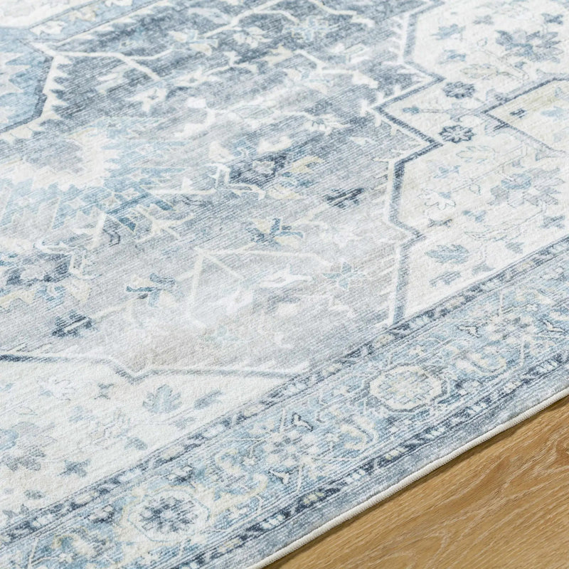 Mauro Blue Medallion Washable Area Rug - Clearance by Boutique Rugs