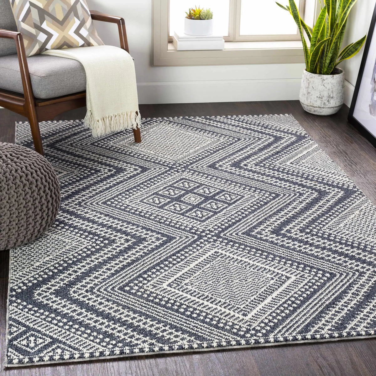 Madison Black&White Area Rug - Clearance, installed in a room