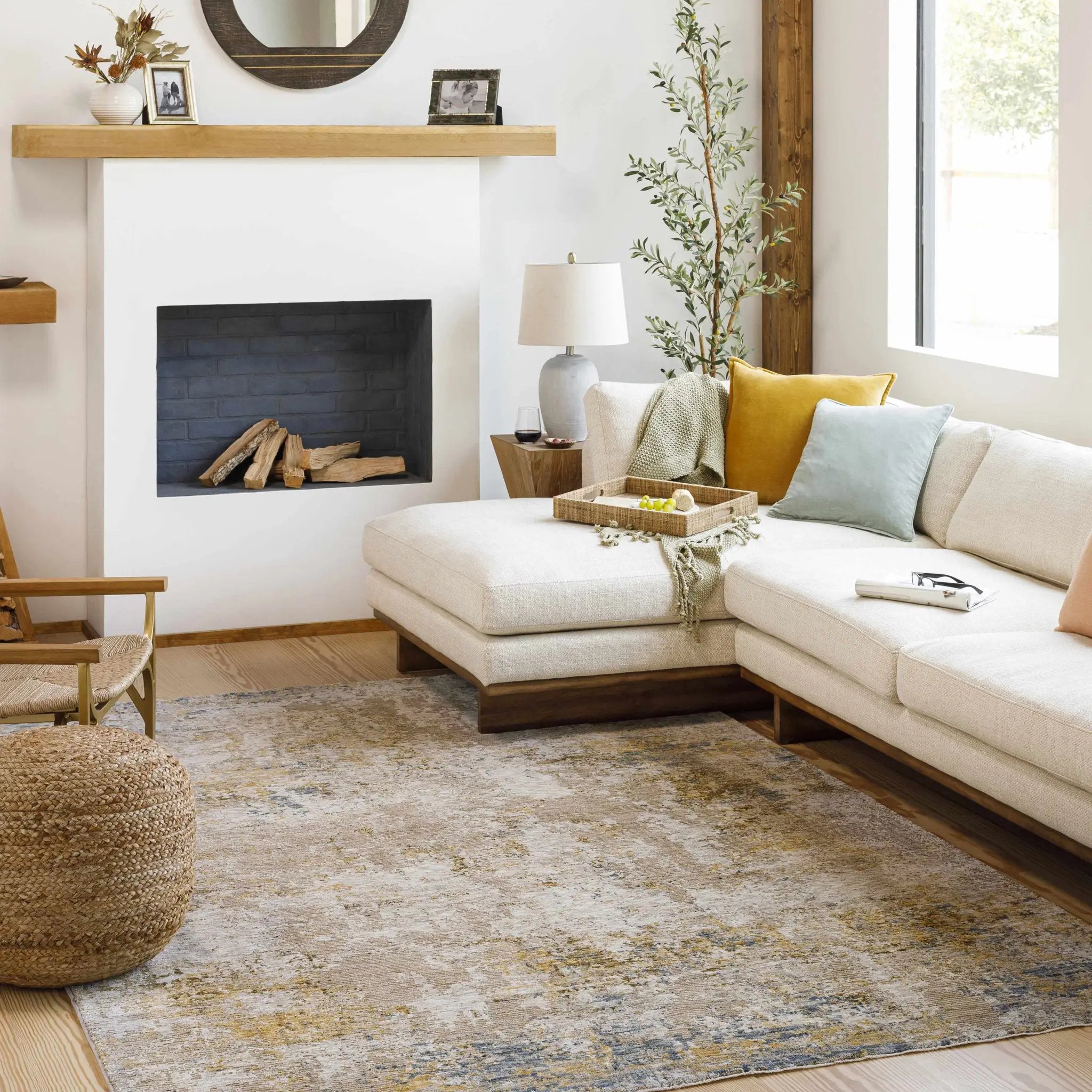 Meads Abstract Mustard Luxe Rug by Boutique Rugs