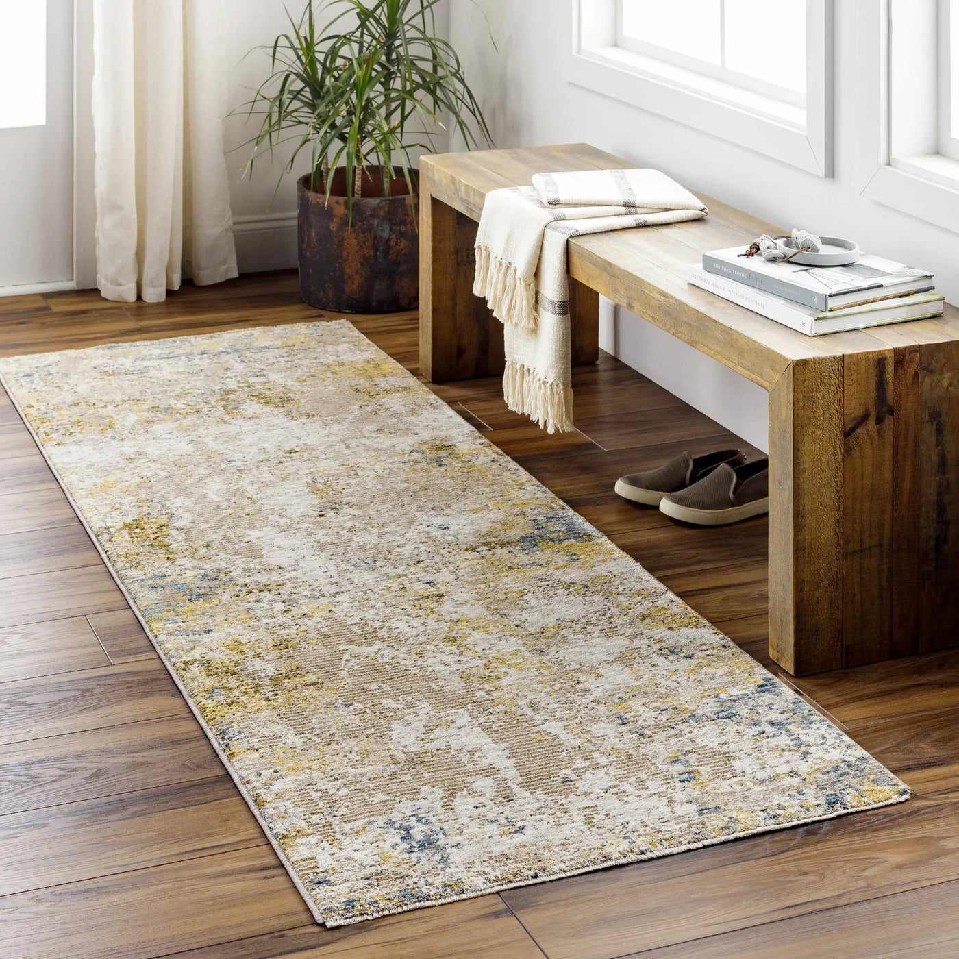 Meads Abstract Mustard Luxe Rug by Boutique Rugs