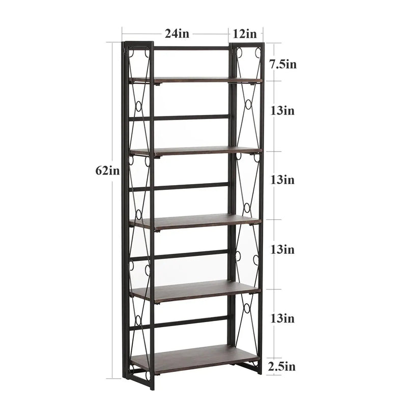 Metal 5 Shelf Folding Bookshelf Industrial Frame by House Of Avana