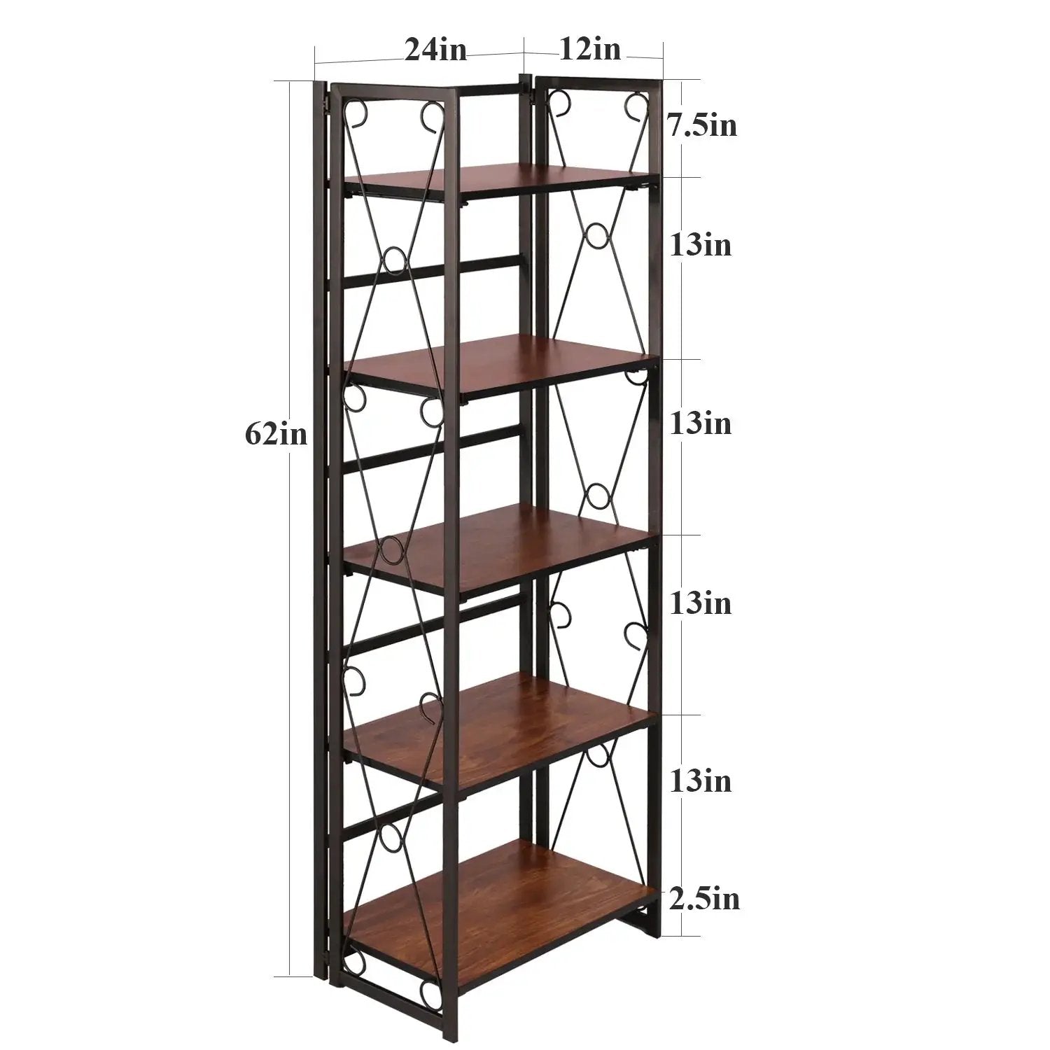 Metal 5 Shelf Folding Bookshelf Industrial Frame by House Of Avana