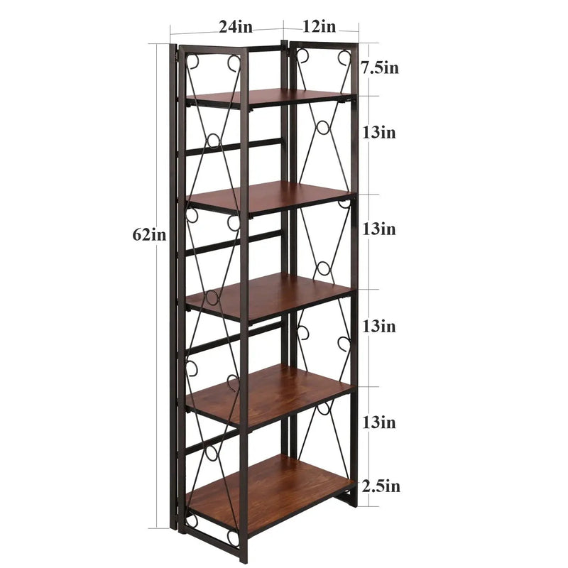 Metal 5 Shelf Folding Bookshelf Industrial Frame by House Of Avana