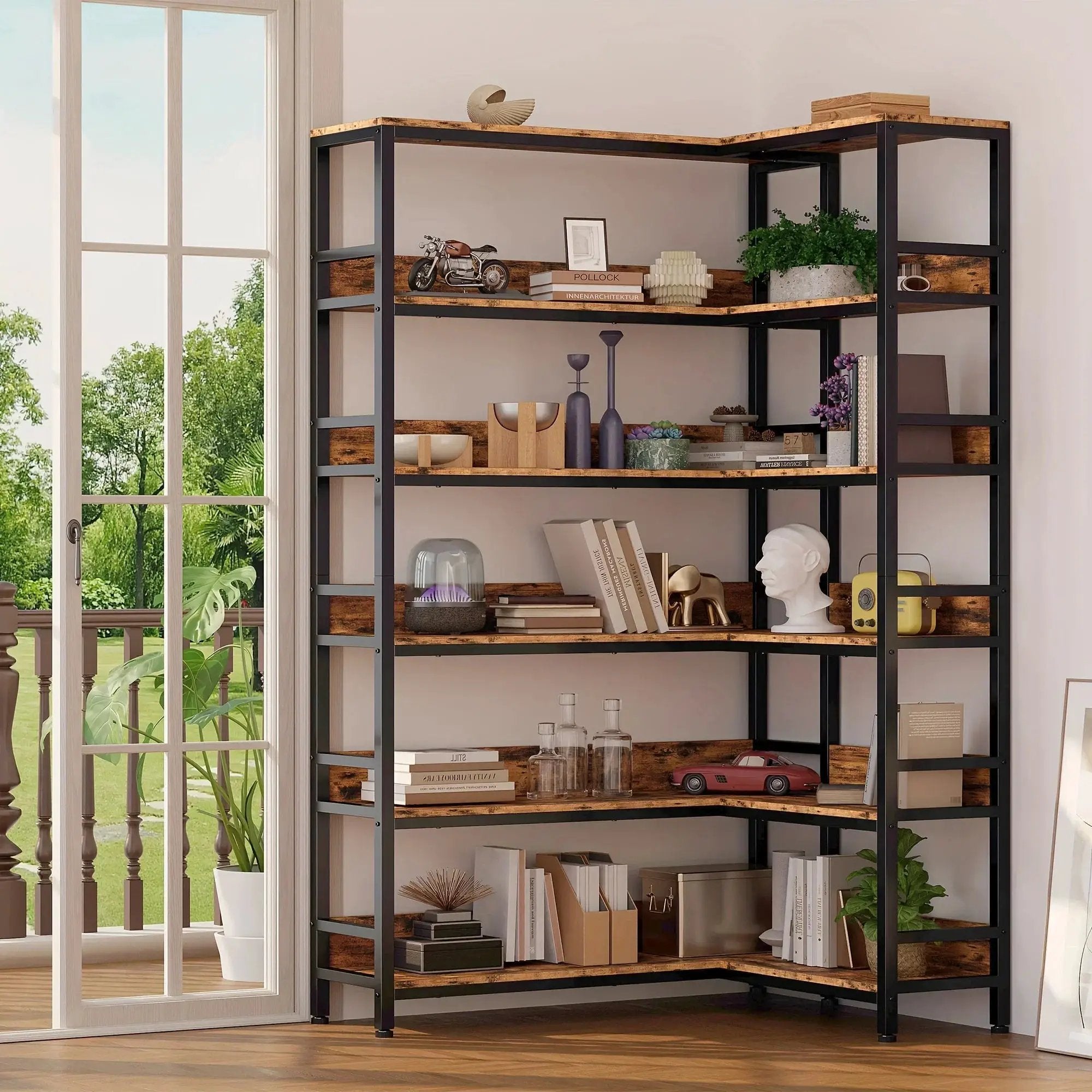 Metal 6-Tier Corner Bookshelf with Spinning Feature for Small Spaces by House Of Avana