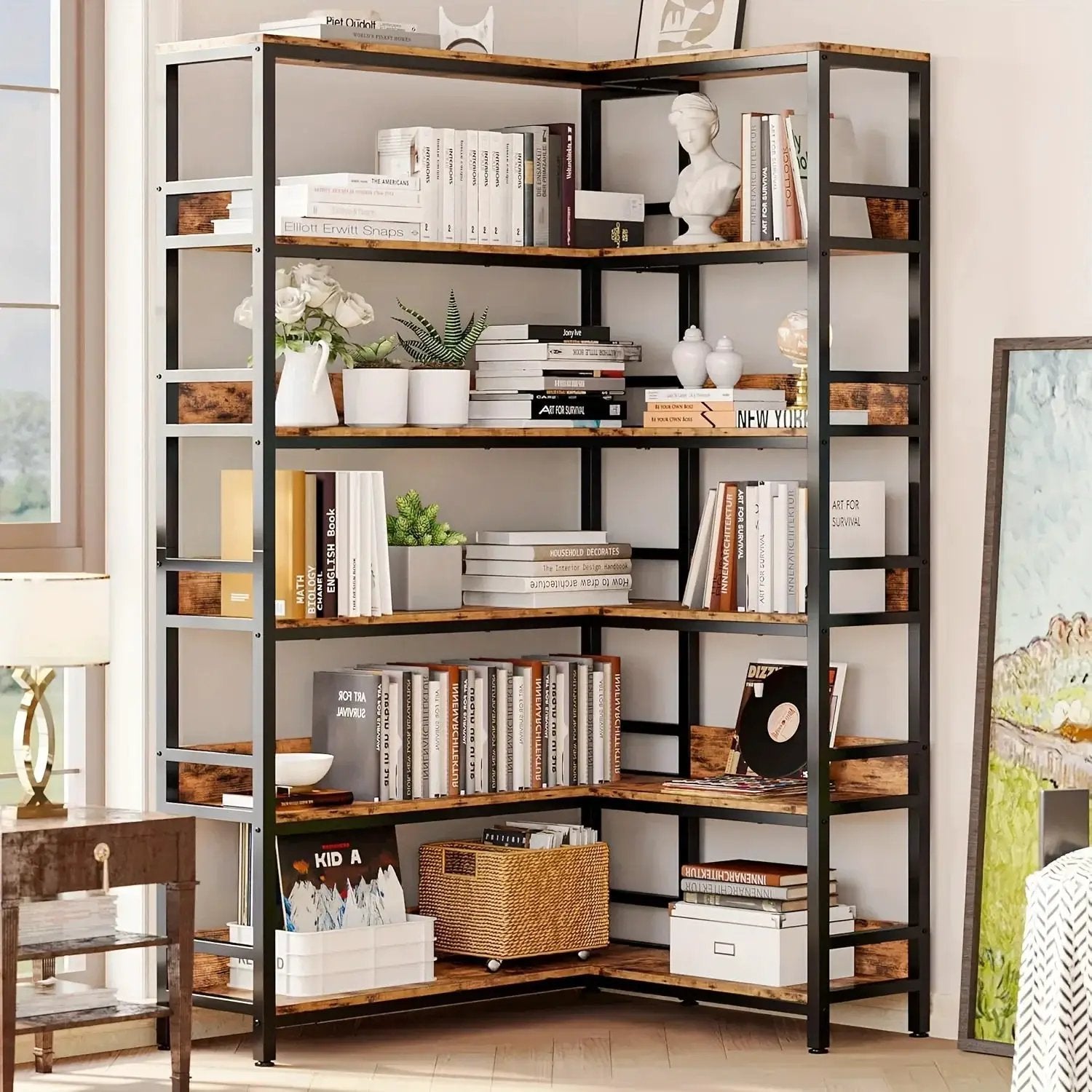 Metal 6-Tier Corner Bookshelf with Spinning Feature for Small Spaces by House Of Avana