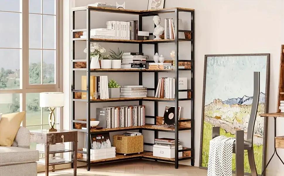 Metal 6-Tier Corner Bookshelf with Spinning Feature for Small Spaces by House Of Avana
