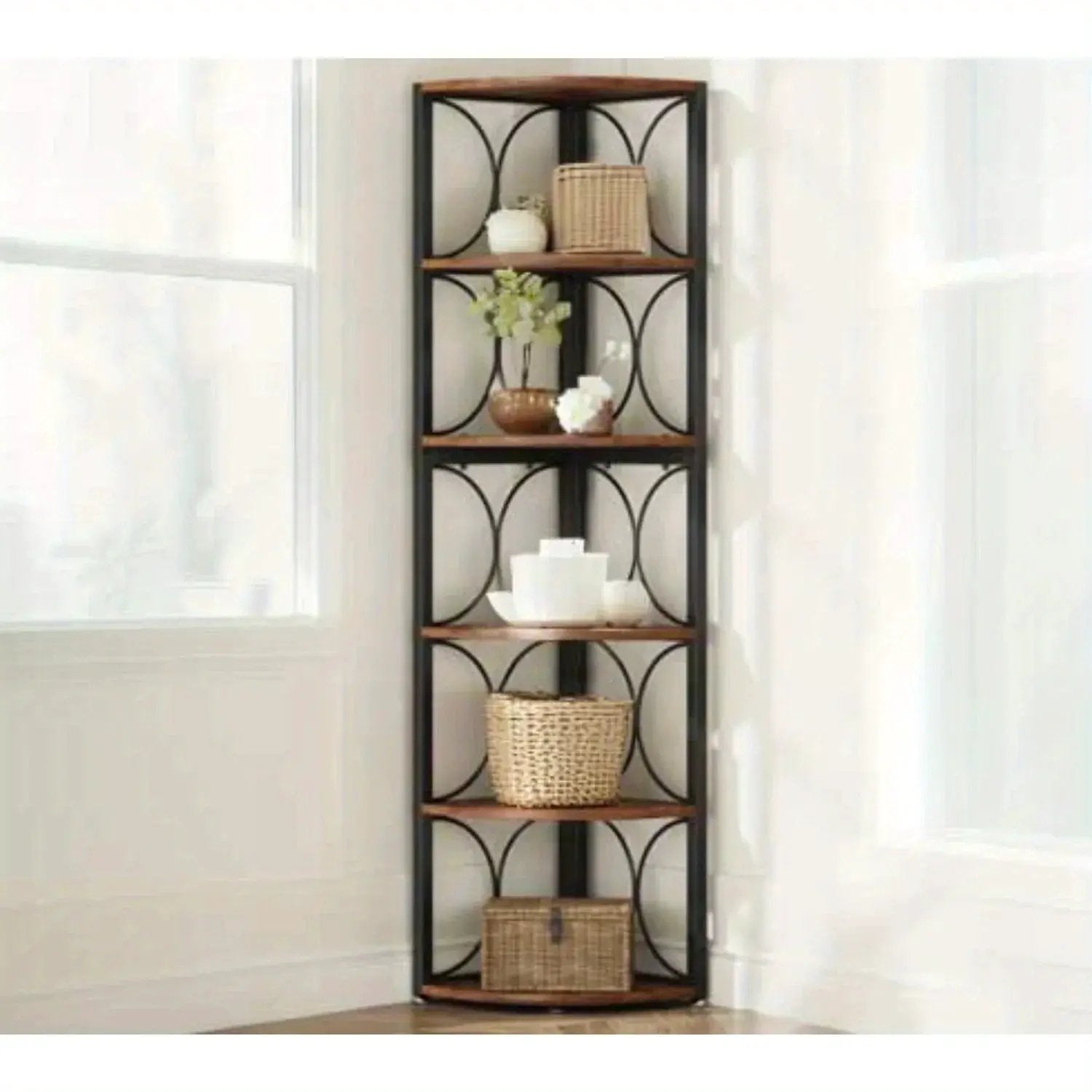 Metal and Hardwood 5-Tier Storage Shelves with Durable Frame by House Of Avana