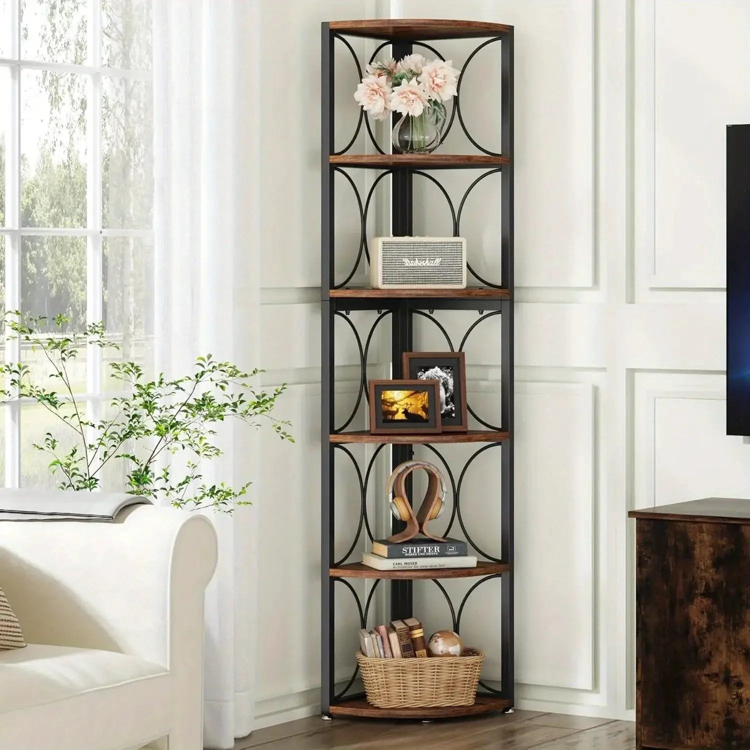 Metal and Hardwood 5-Tier Storage Shelves with Durable Frame by House Of Avana