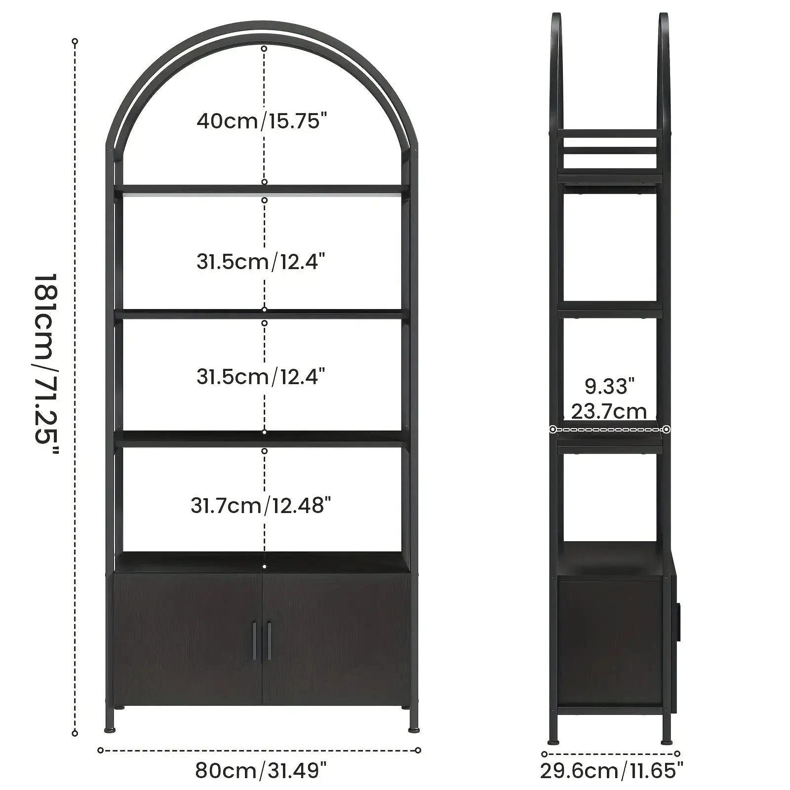 Metal Arched Bookshelf with Doors - 71" Freestanding Display Shelving Unit by House Of Avana