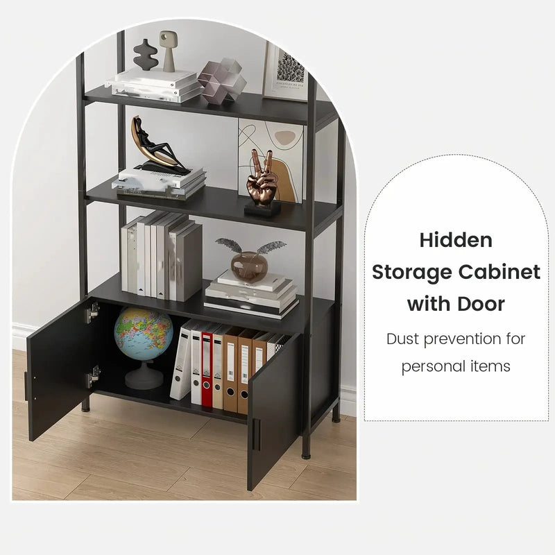 Metal Arched Bookshelf with Doors - 71" Freestanding Display Shelving Unit by House Of Avana