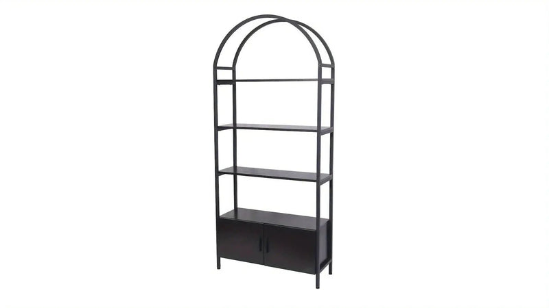 Metal Arched Bookshelf with Doors - 71" Freestanding Display Shelving Unit by House Of Avana
