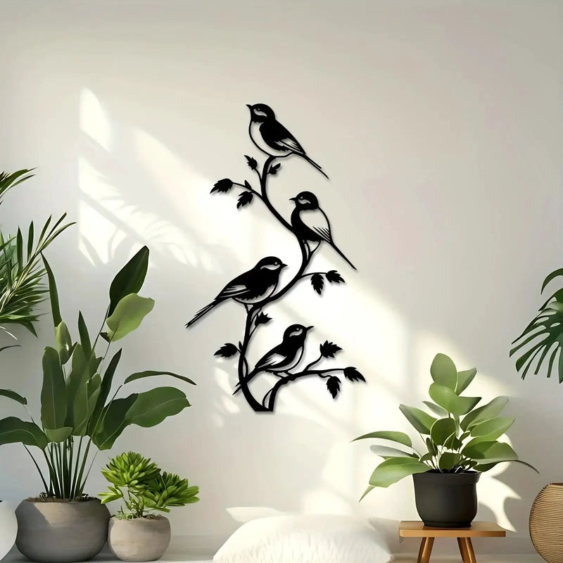 Metal Bird Silhouette Wall Sculpture - Handcrafted Laser-Cut Iron Art, 2D Flat Rustic Decor by House Of Avana