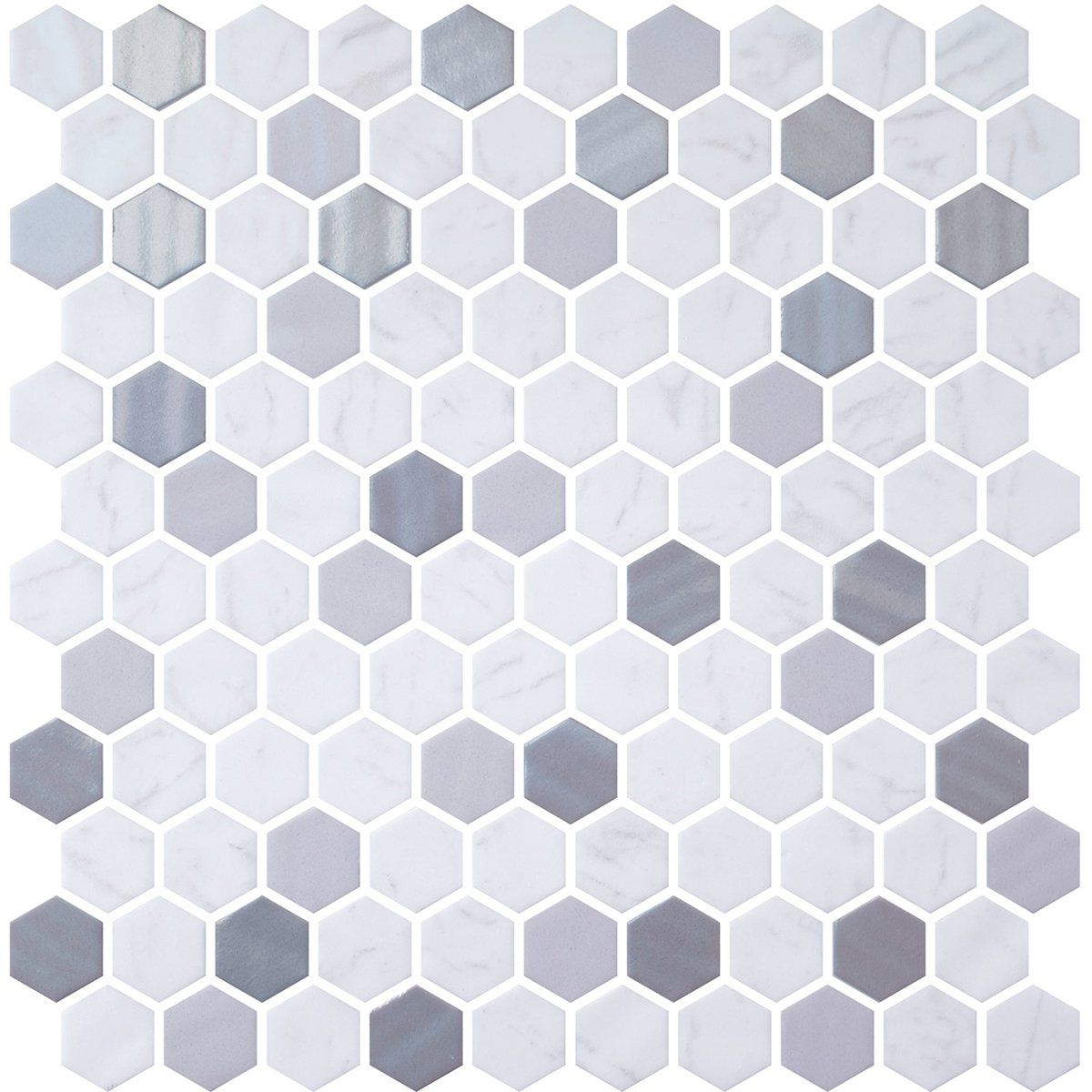 Metal, Carrara Polished Hexagon Glass Mosaics 11 3/4x11 1/2 Glass Polished 12x12 Mosaics