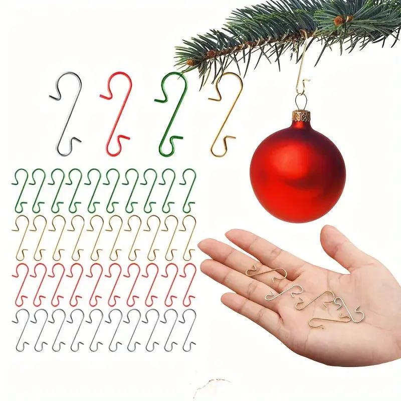 Metal Christmas Ornament Hooks - 60pcs Silvery Golden Red Green Hangers by House Of Avana