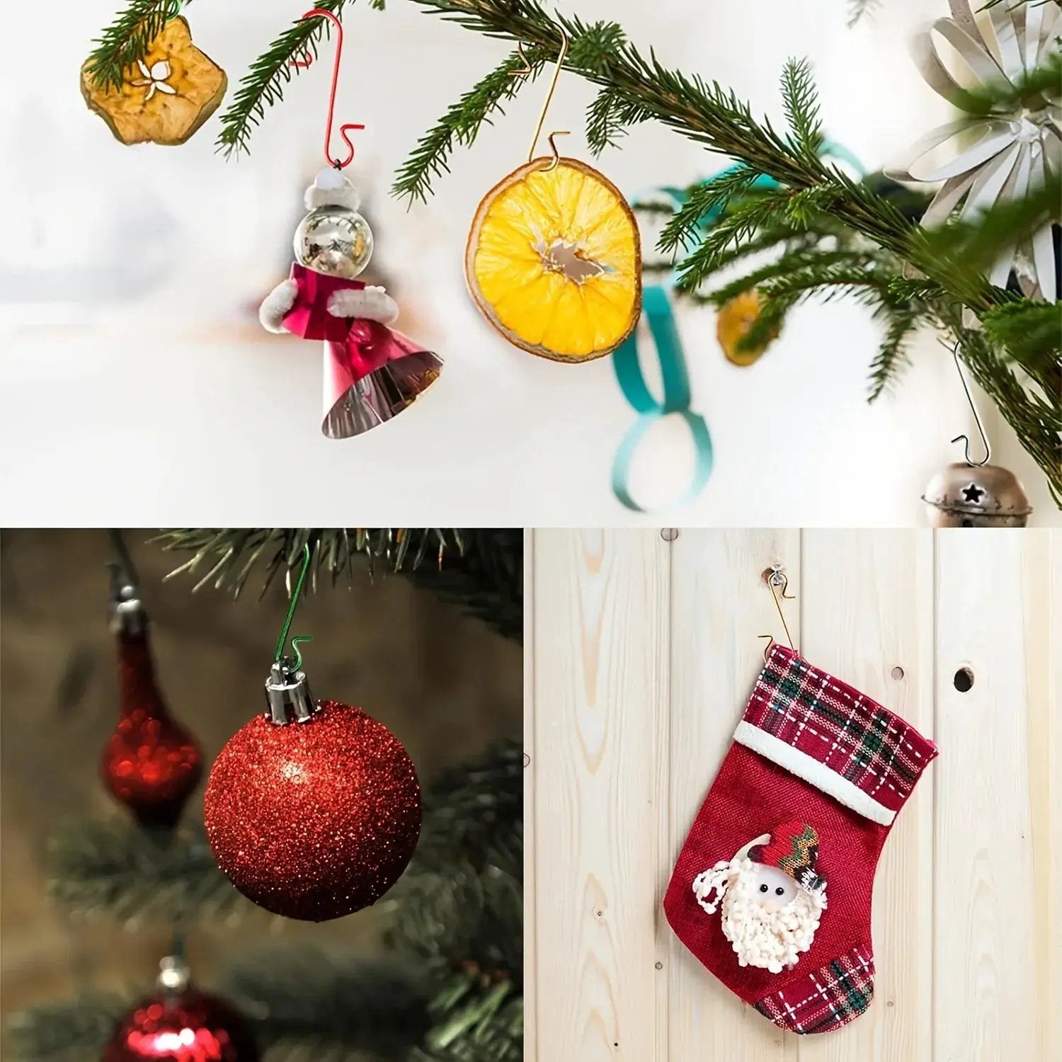 Metal Christmas Ornament Hooks - 60pcs Silvery Golden Red Green Hangers by House Of Avana