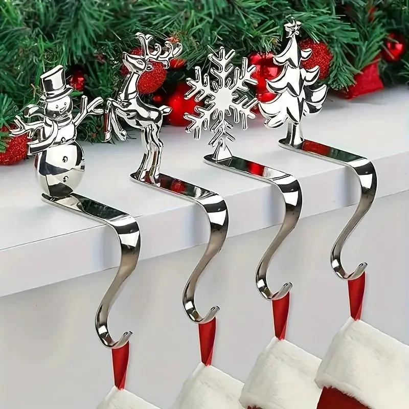 Metal Christmas Stocking Holder Set, 4pcs Golden with Non-Slip Hooks by House Of Avana