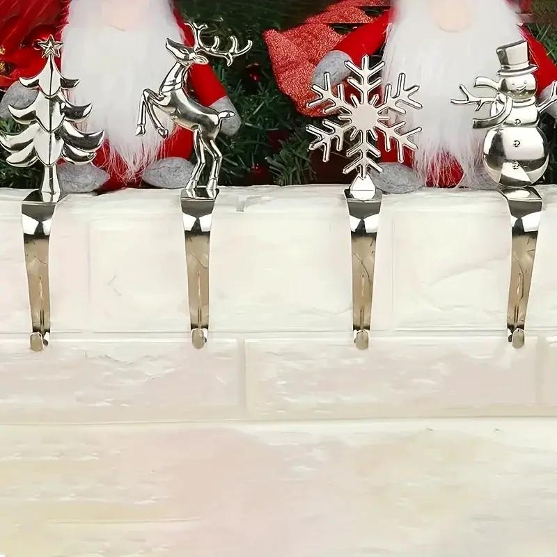 Metal Christmas Stocking Holder Set, 4pcs Golden with Non-Slip Hooks by House Of Avana