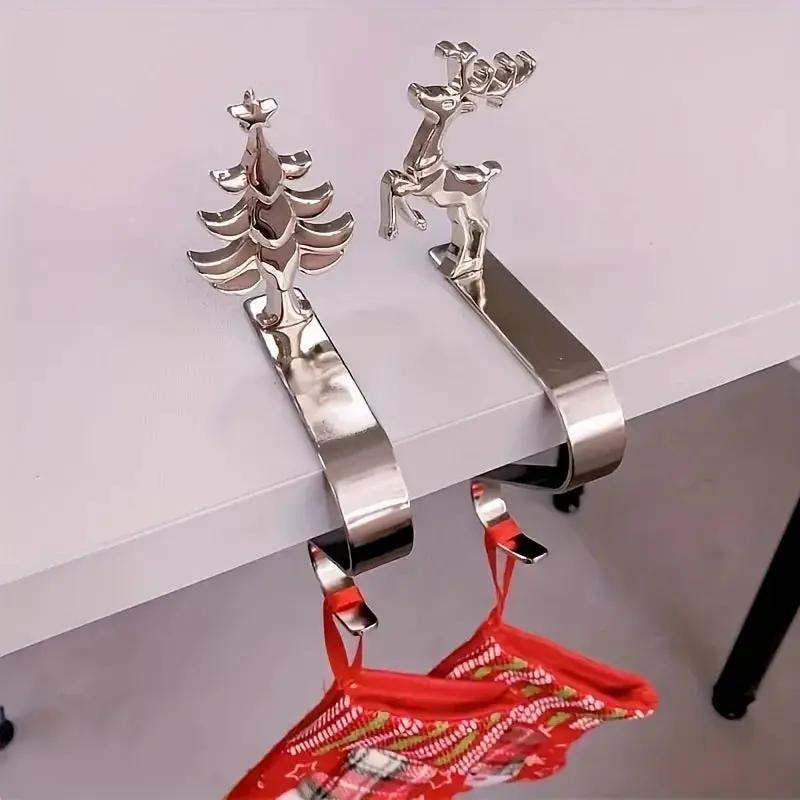 Metal Christmas Stocking Holder Set, 4pcs Golden with Non-Slip Hooks by House Of Avana