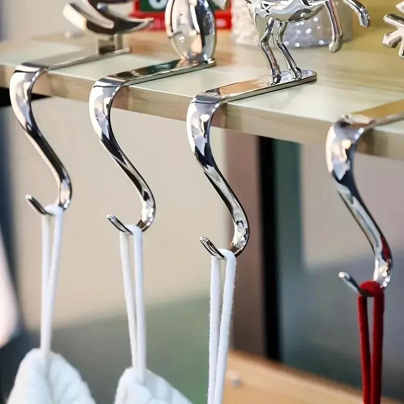 Metal Christmas Stocking Holder Set, 4pcs Golden with Non-Slip Hooks by House Of Avana