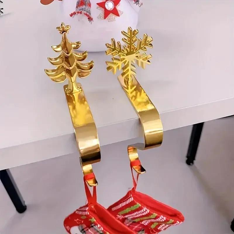 Metal Christmas Stocking Holder Set, 4pcs Golden with Non-Slip Hooks by House Of Avana