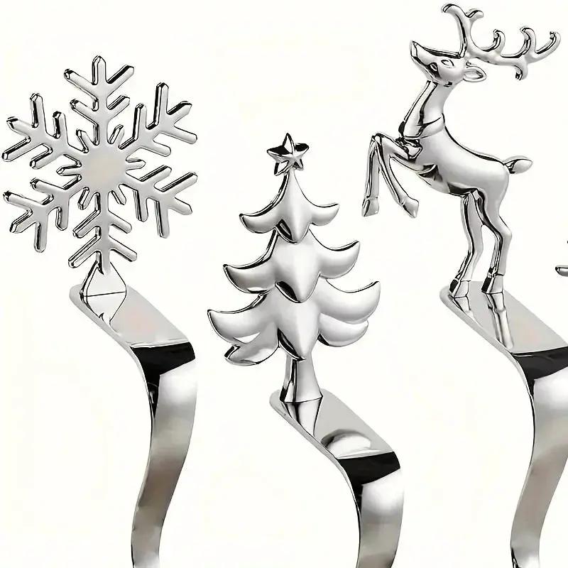 Metal Christmas Stocking Holder Set, 4pcs Golden with Non-Slip Hooks by House Of Avana
